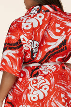 Load image into Gallery viewer, Red Graffiti Print Button-Up Mini Dress- CURVES