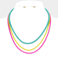 Load image into Gallery viewer, Colored Metal Chain Triple Layered Bib Necklace