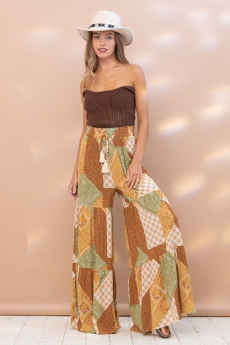 Print Tiered Tassel Tie Pants