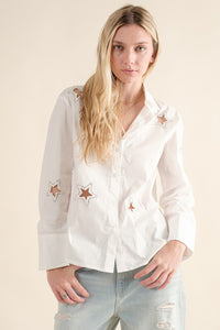 Angela Cotton Poplin Cut Out Star Studded Shirt