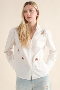 Angela Cotton Poplin Cut Out Star Studded Shirt