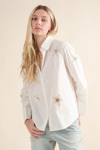 Angela Cotton Poplin Cut Out Star Studded Shirt