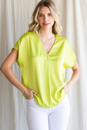 Nami Solid Satin V-neck Top