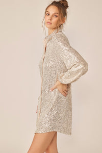 Donna Sequin Mini Shirt Dress