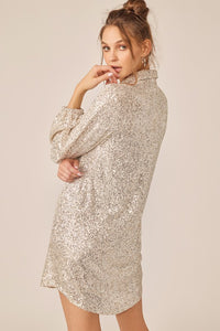 Donna Sequin Mini Shirt Dress