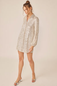 Donna Sequin Mini Shirt Dress