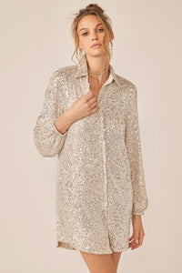 Donna Sequin Mini Shirt Dress