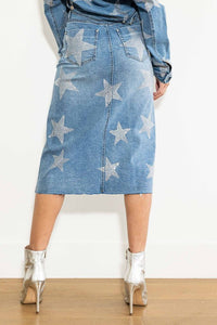 Rachel Star Born Rhinestone Denim Skirt