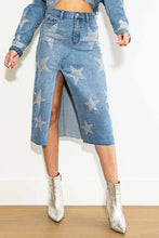 Load image into Gallery viewer, Rachel Star Born Rhinestone Denim Skirt