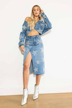 Load image into Gallery viewer, Rachel Star Born Rhinestone Denim Skirt