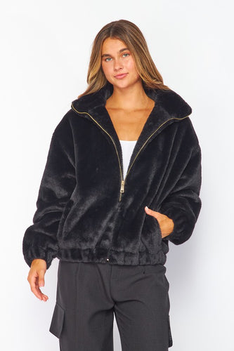 Nicole Bunny Faux Fur Collared Jacket