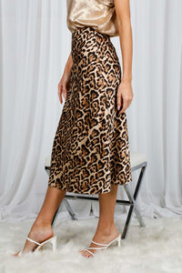 Tiana Leopard Printed Satin Skirt