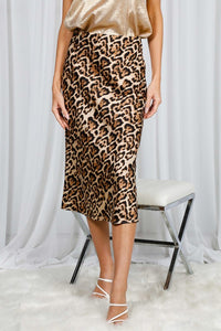 Tiana Leopard Printed Satin Skirt