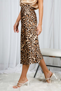 Tiana Leopard Printed Satin Skirt