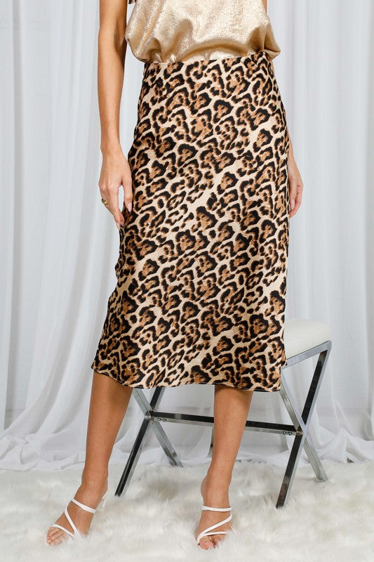 Tiana Leopard Printed Satin Skirt