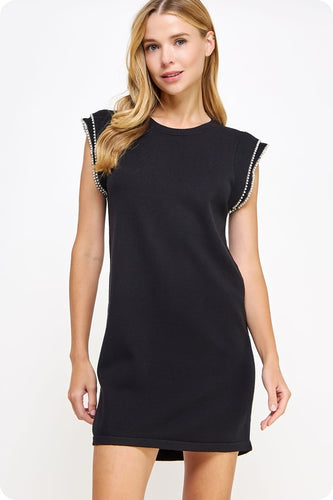 Inez Pearl Trim Knit Sweater Mini Dress