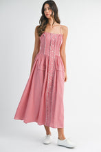 Load image into Gallery viewer, Gingham Plaid Ruffle Placket Midi Dress