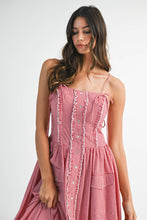 Load image into Gallery viewer, Gingham Plaid Ruffle Placket Midi Dress