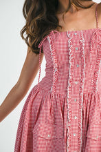 Load image into Gallery viewer, Gingham Plaid Ruffle Placket Midi Dress