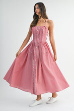 Load image into Gallery viewer, Gingham Plaid Ruffle Placket Midi Dress