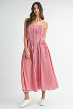 Load image into Gallery viewer, Gingham Plaid Ruffle Placket Midi Dress