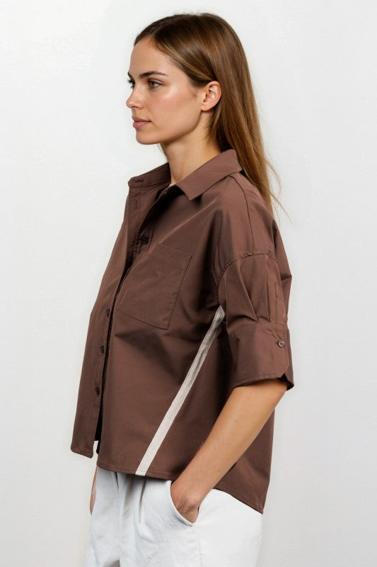 Selena Boxy Half Sleeve Button Up Blouse