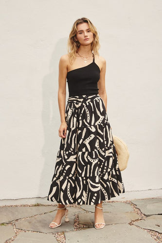 Dinna Hide And Seek Sash Tie Midi Tiered Skirt