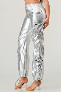 Gianna Metallic Shiny Cargo Jogger Pants