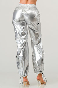 Gianna Metallic Shiny Cargo Jogger Pants