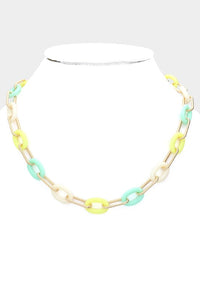 Oval Acetate Metal Link Necklace