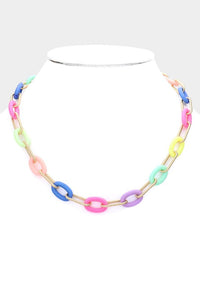 Oval Acetate Metal Link Necklace