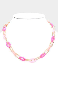 Oval Acetate Metal Link Necklace