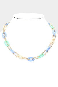 Oval Acetate Metal Link Necklace