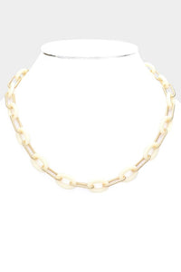 Oval Acetate Metal Link Necklace