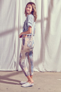 Tie-dye ankle-length overalls