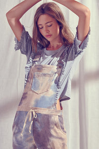 Tie-dye ankle-length overalls