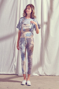 Tie-dye ankle-length overalls