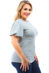 Plus- Star Pearl Embellished Top