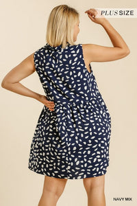 Dalmatian Sleeveless Button Down Collar Dress