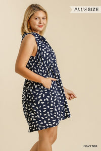 Dalmatian Sleeveless Button Down Collar Dress