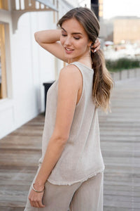 Rugged Hem Cotton Linen Gauze Tank Top