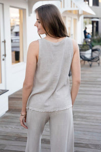 Rugged Hem Cotton Linen Gauze Tank Top