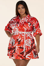 Load image into Gallery viewer, Red Graffiti Print Button-Up Mini Dress- CURVES