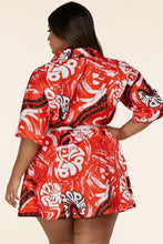 Load image into Gallery viewer, Red Graffiti Print Button-Up Mini Dress- CURVES