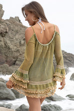 Load image into Gallery viewer, Mesh Lace Flared Long Sleeve Open Shoulder Top/ Cover Up