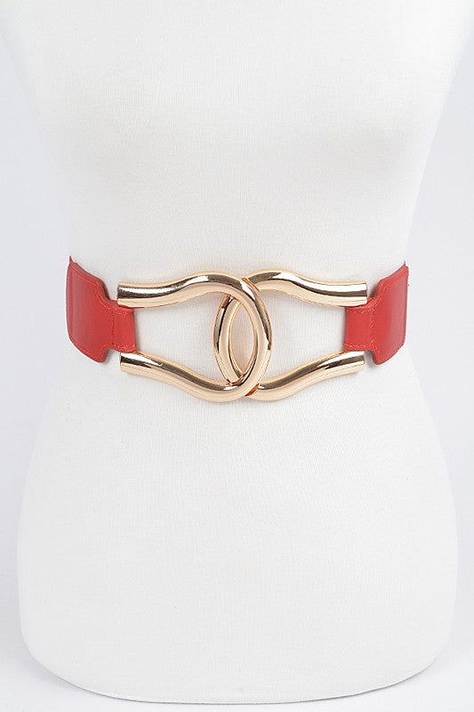 Red Metal Buckle Elastic Belt