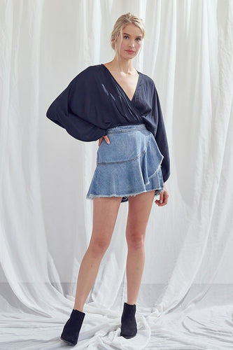 Wrap Detail Denim Skort