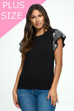 Load image into Gallery viewer, Silver- Black Sequins Sleeve Top