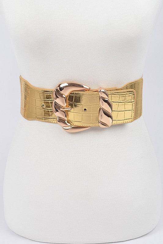 Orlena Faux Metallic Croc Stretch Belt