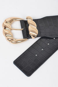 Orlena Faux Metallic Croc Stretch Belt